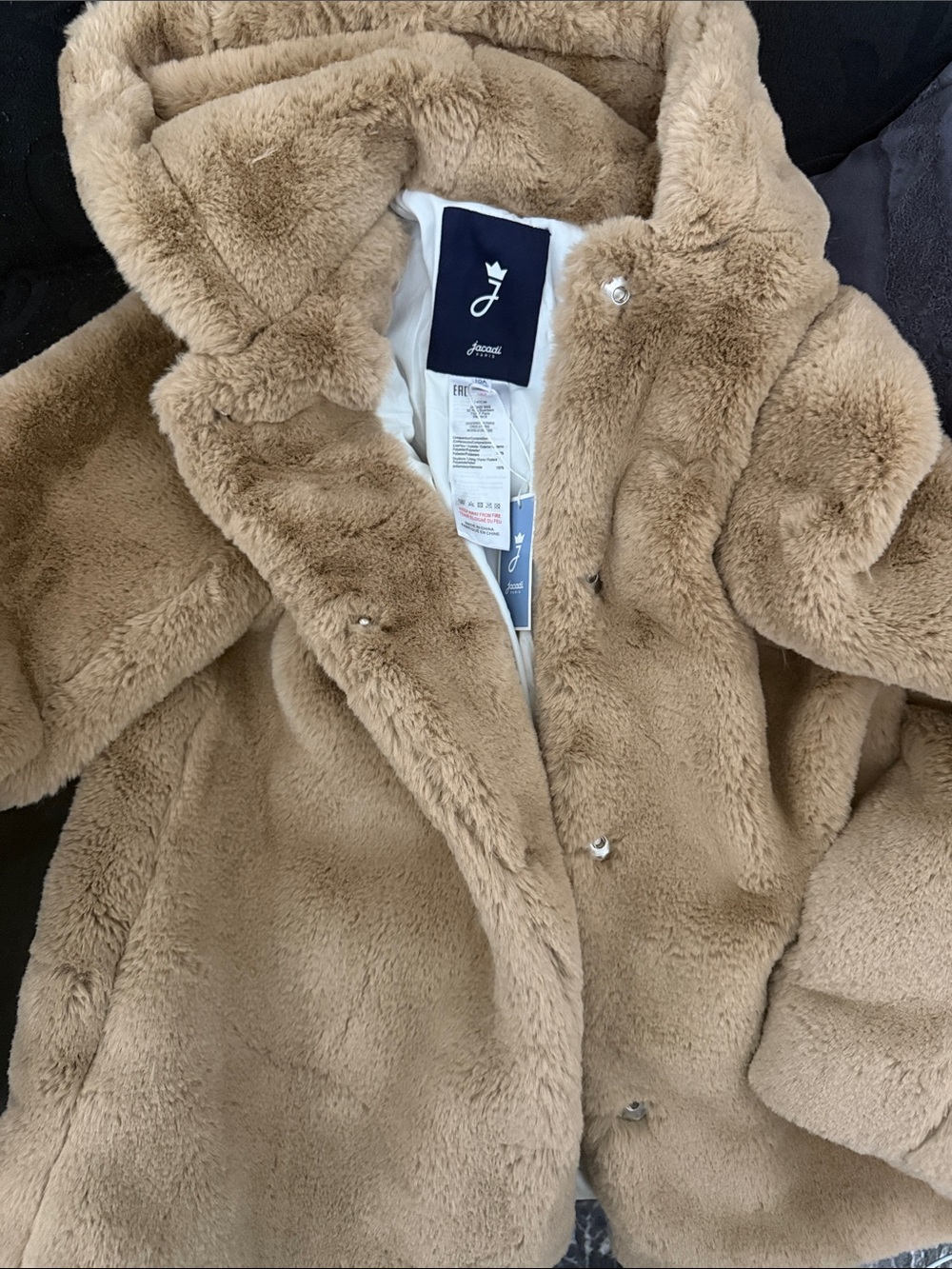 Jacadi Tan Faux-Fur Hooded Puffer Coat